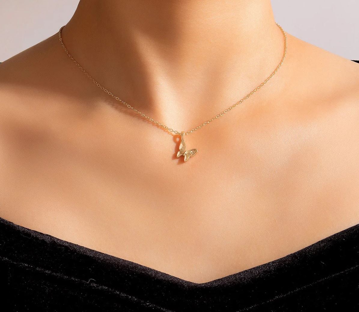 Gold Plated Butterfly Pendant Necklace